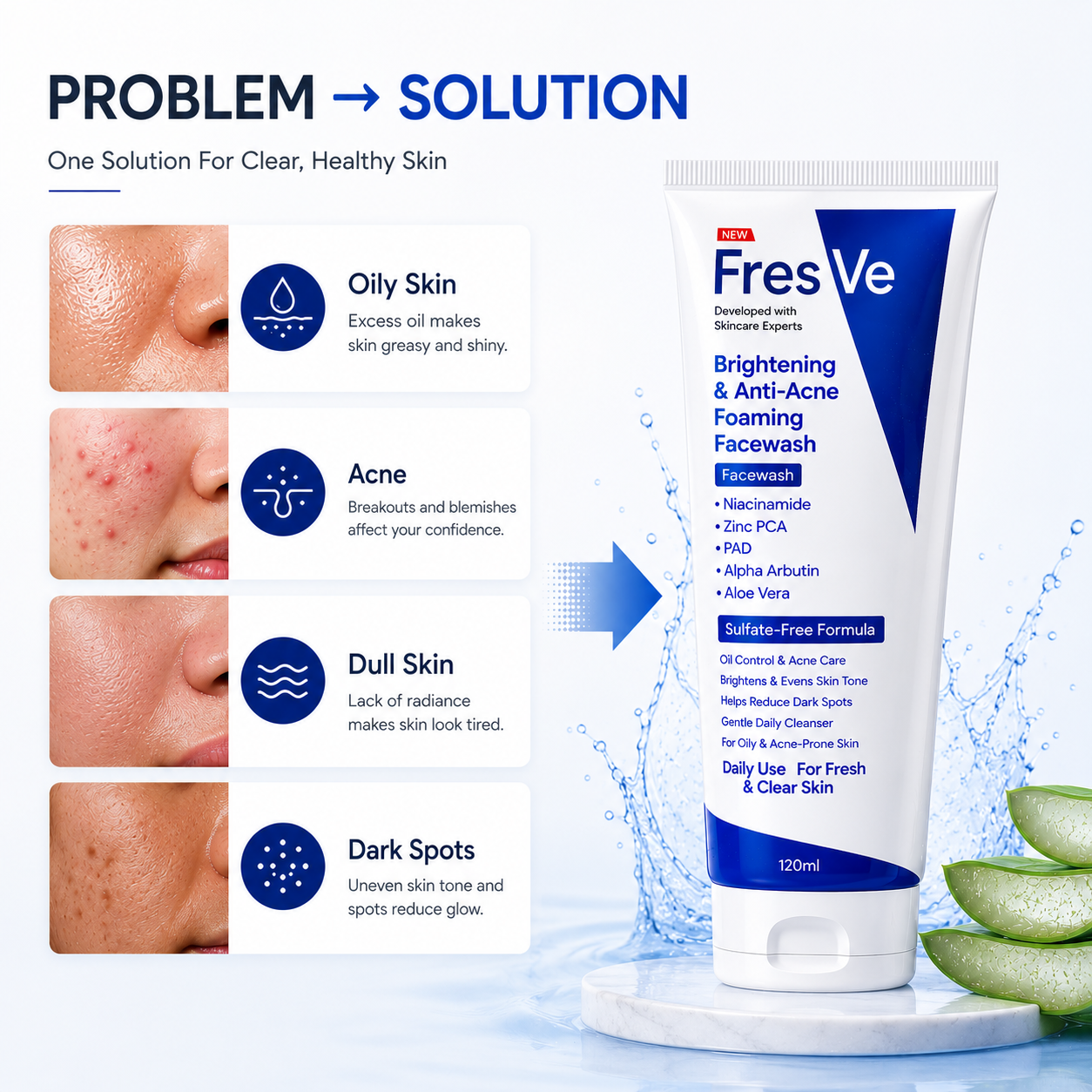 FresVe Brightening & Anti-Acne Foaming Facewash | Sulfate-Free | 120ml