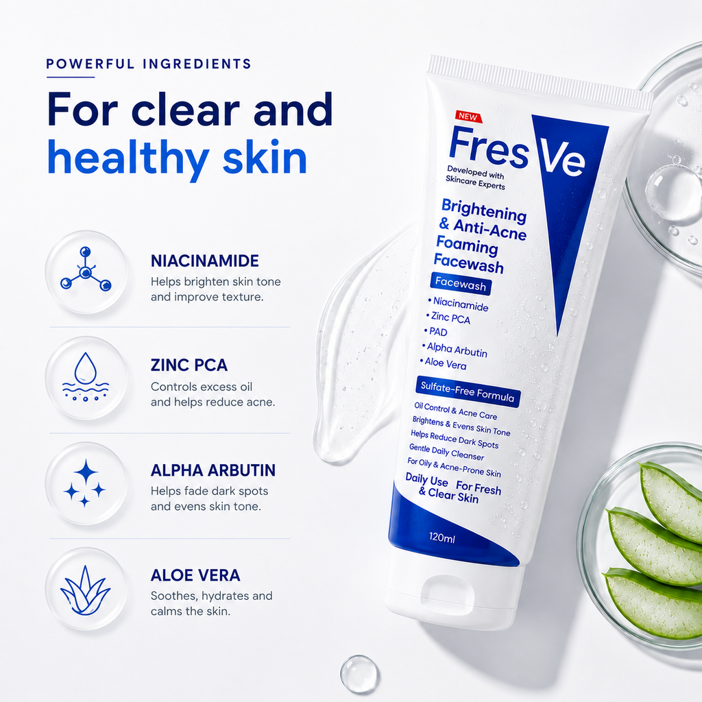 FresVe Brightening & Anti-Acne Foaming Facewash | Sulfate-Free | 120ml