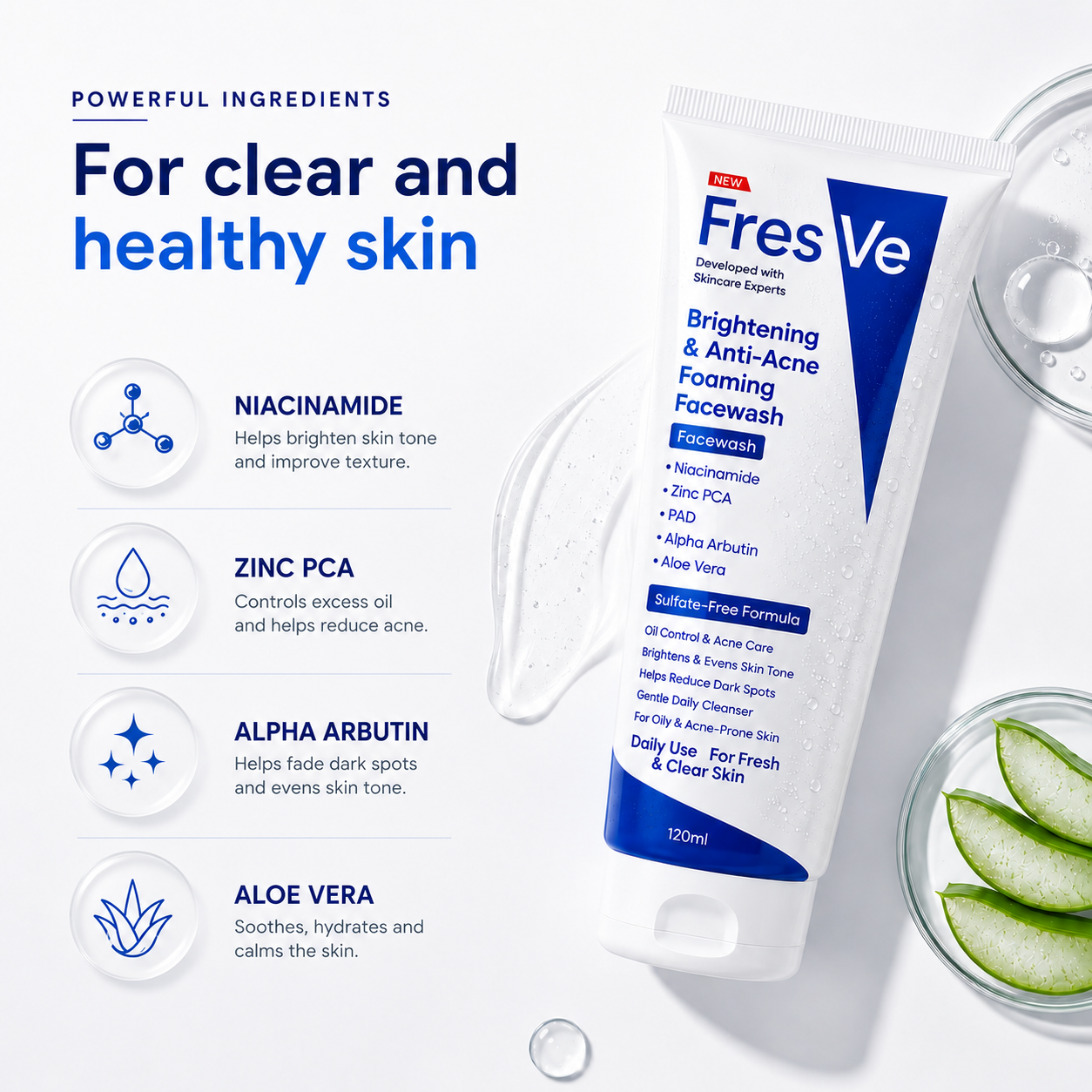 FresVe Brightening & Anti-Acne Foaming Facewash | Sulfate-Free | 120ml