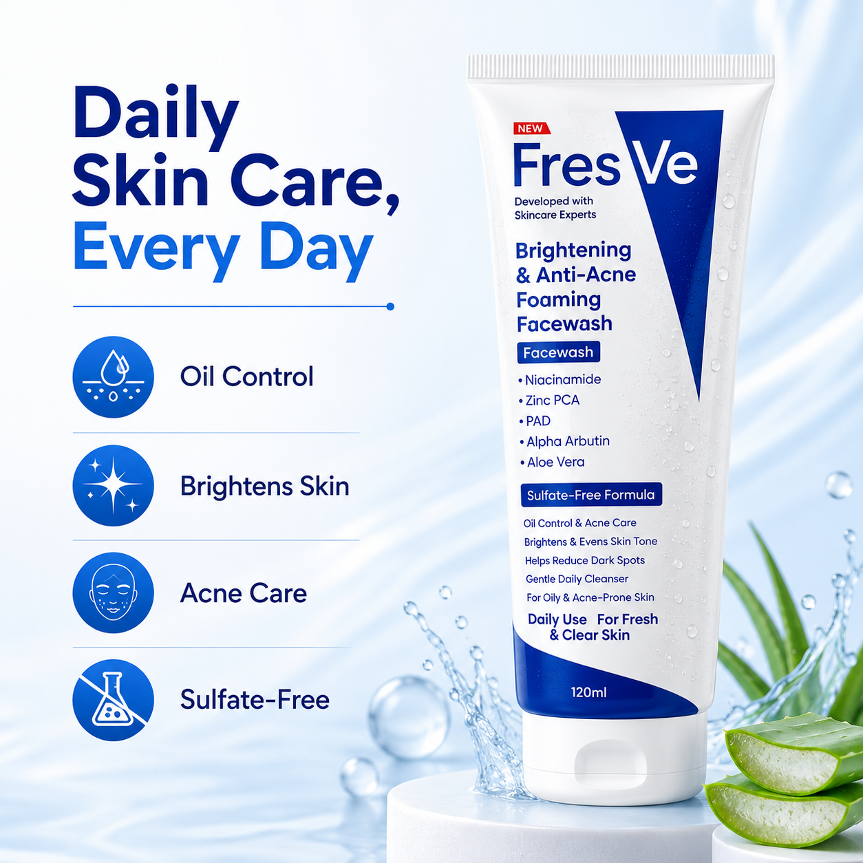 FresVe Brightening & Anti-Acne Foaming Facewash | Sulfate-Free | 120ml