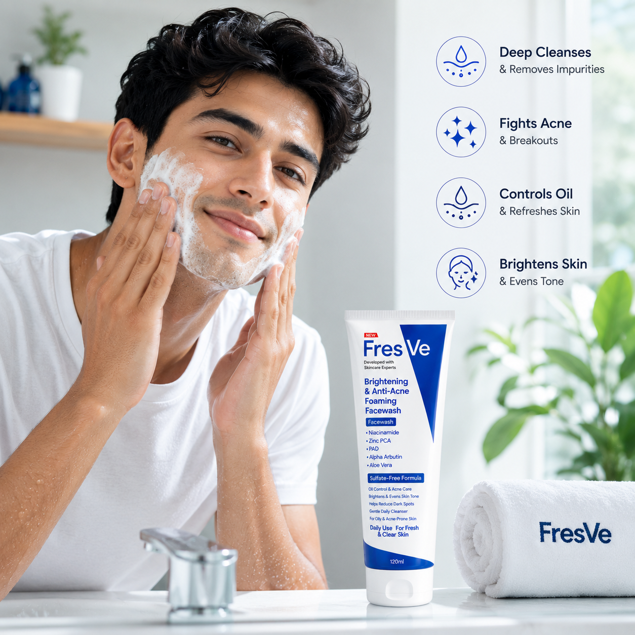FresVe Brightening & Anti-Acne Foaming Facewash | Sulfate-Free | 120ml